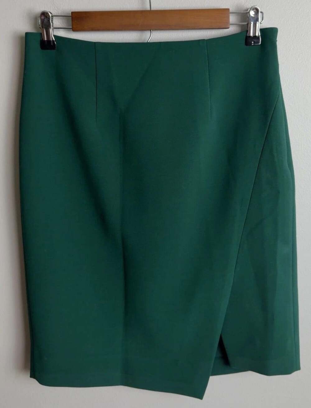 White House Black Market Pencil Skirt Size 4 Green Wrap Asymmetrical Side Womens